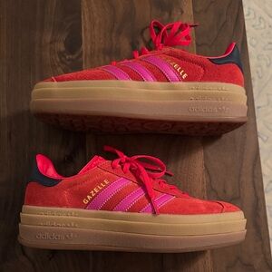Adidas Gazelle Bold Red Suede and Pink Leather Accents Sneakers